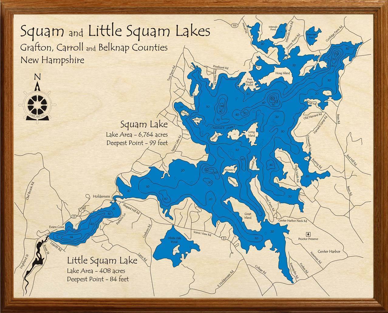laser cut wood map Squam Lake New Hampshire 