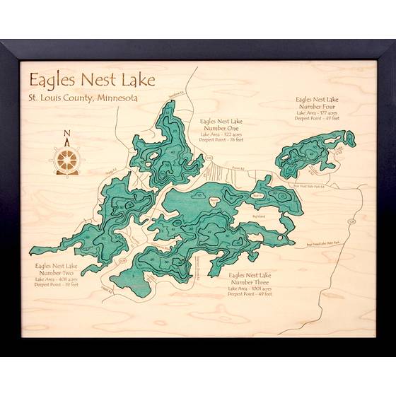 Cave Run - Wood Engraved Lake Map